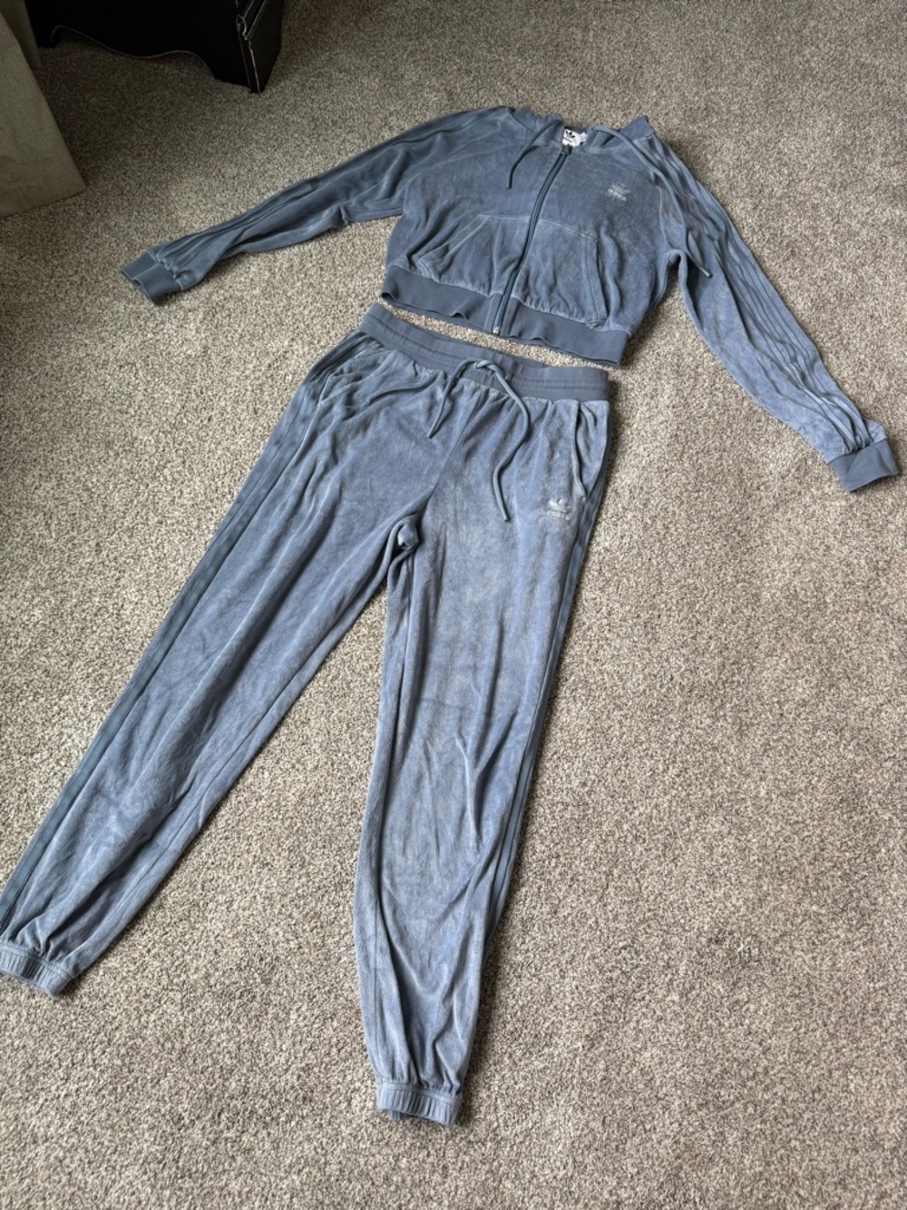 adidas Light Blue Velour Zip Hoodie & Joggers Set